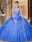 Lovely Sequins Pick Ups Floor Length Royal Blue Ball Gown Prom Dress V-neck Sleeveless Backless