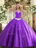 Exquisite Lavender Tulle Lace Up Quinceanera Gowns Sleeveless Floor Length Appliques(SKU SJQDDT1512002-2BIZ)