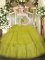 Olive Green Strapless Lace Up Beading and Ruffled Layers Vestidos de Quinceanera Sleeveless