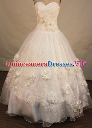 Beautiful ball gown sweetheart-neck floor-length organza appliques white quinceanera dresses FA-X-084