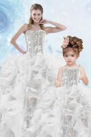 Silver Ball Gowns Beading and Ruffles and Sequins Ball Gown Prom Dress Lace Up Organza Sleeveless Floor Length