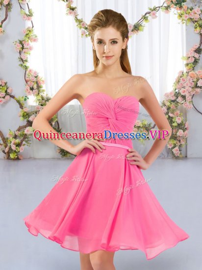 Sleeveless Chiffon Mini Length Lace Up Vestidos de Damas in Rose Pink with Ruching - Click Image to Close