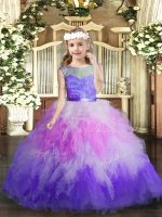 Cute Floor Length Multi-color Kids Formal Wear Tulle Sleeveless Lace and Ruffles(SKU PAG1093-1BIZ)