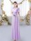 Enchanting Empire Quinceanera Dama Dress Lavender Scoop Chiffon Short Sleeves Floor Length Zipper