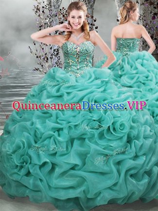 Simple Sleeveless Brush Train Lace Up Beading and Pick Ups Vestidos de Quinceanera