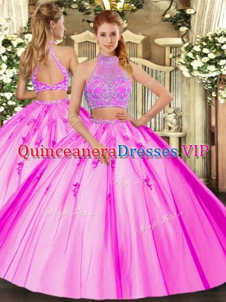 Halter Top Sleeveless Tulle Quinceanera Dresses Beading Criss Cross