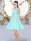 Knee Length Aqua Blue Quinceanera Court of Honor Dress V-neck Sleeveless Lace Up