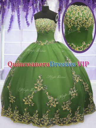 Floor Length Ball Gowns Sleeveless Olive Green 15 Quinceanera Dress Zipper