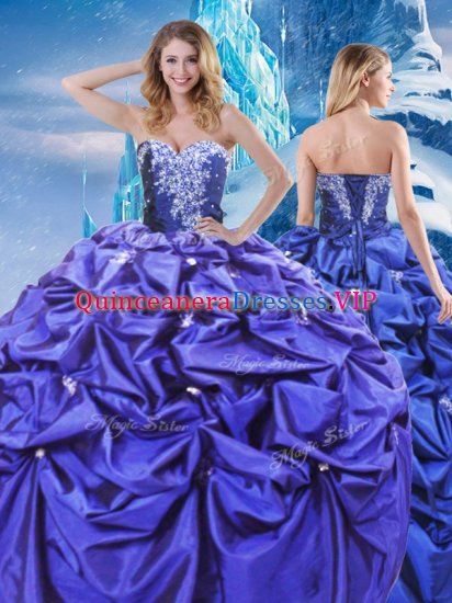 Custom Designed Floor Length Lace Up Quinceanera Dress Purple for Military Ball and Sweet 16 and Quinceanera with Beading and Pick Ups - Click Image to Close