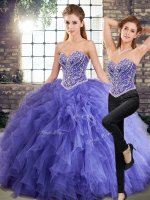 Graceful Lavender Two Pieces Beading and Ruffles Sweet 16 Dress Lace Up Tulle Sleeveless Floor Length