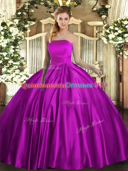 Delicate Sleeveless Floor Length Ruching Lace Up Ball Gown Prom Dress with Fuchsia - Click Image to Close