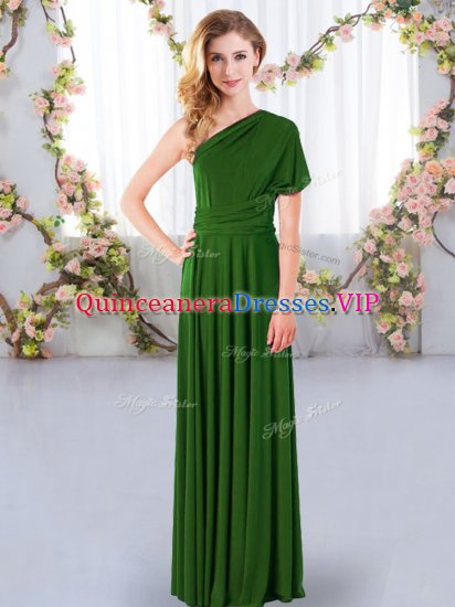 Custom Design Green Criss Cross Dama Dress for Quinceanera Ruching Sleeveless Floor Length - Click Image to Close