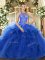 High-neck Sleeveless Organza Quinceanera Dress Beading and Ruffles Lace Up