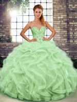 Sleeveless Lace Up Floor Length Beading and Ruffles Quinceanera Gown