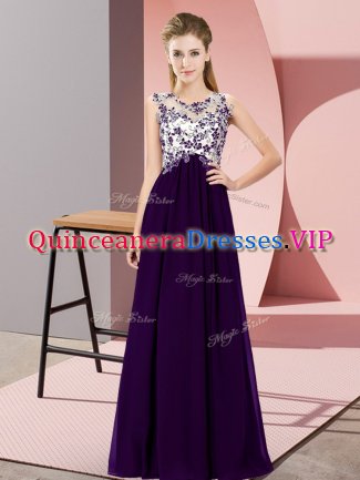 Purple Sleeveless Floor Length Beading and Appliques Zipper Quinceanera Court Dresses