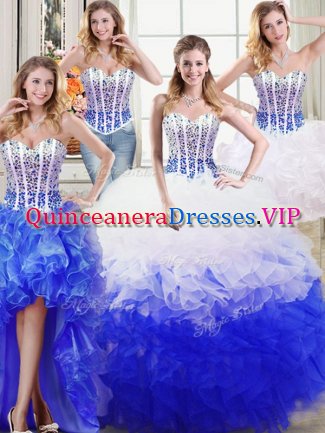 Four Piece Organza Sleeveless Floor Length Ball Gown Prom Dress and Beading and Ruffles