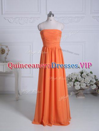 Wonderful Orange Zipper Quinceanera Dama Dress Ruching Sleeveless Floor Length