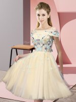 Gold Off The Shoulder Lace Up Appliques Quinceanera Court Dresses Short Sleeves