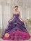 Bensenville Illinois/IL Informal Purple and Fuchsia Appliques Decorate Bodice Sweet 16 Dress Strapless Taffeta Quinceanera Gowns