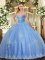 Floor Length Ball Gowns Sleeveless Blue Sweet 16 Dresses Lace Up