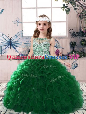 Dark Green Sleeveless Organza Lace Up Winning Pageant Gowns for Party and Military Ball and Wedding Party