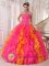 Clarksville Arkansas/AR Organza Orange Red and Hot Pink Ruffles Beaded Decorate Sweetheart Quinceanera Dress For Sweet 16