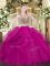 Captivating Fuchsia 15th Birthday Dress Military Ball and Sweet 16 and Quinceanera with Beading and Ruffles Scoop Sleeveless Lace Up