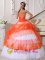 Exquisite Appliques Decorate Bodice Beautiful Orange and White Quinceanera Dress For Logan City QLD Strapless Taffeta and Organza Ball Gown