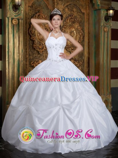 Dayton Tennessee/TN White Sweet 16 Dress With Halter Taffeta Beading Ball Gown In New York - Click Image to Close