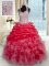 Designer Red Sleeveless Beading and Ruffles Floor Length Quince Ball Gowns