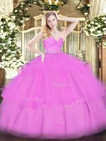 Affordable Sleeveless Beading and Lace and Ruffled Layers Zipper Quinceanera Dress