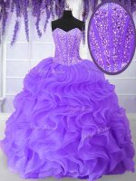 Sweetheart Sleeveless Lace Up 15th Birthday Dress Purple Organza