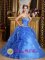 Columbia Falls Montana/MT Classical Strapless Blue Sweetheart Organza Quinceanera Dress With Ruffles Decorate In New York