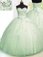 Apple Green Tulle Lace Up Sweetheart Sleeveless Floor Length Vestidos de Quinceanera Beading and Appliques