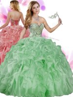 Superior Organza Sweetheart Sleeveless Lace Up Beading and Ruffles 15th Birthday Dress in Green