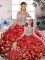 Red Ball Gowns Organza Scoop Sleeveless Beading and Ruffles Floor Length Lace Up Quinceanera Gown