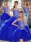 Royal Blue Off The Shoulder Lace Up Beading and Ruffles Sweet 16 Dresses Brush Train Sleeveless