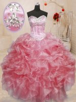 Sleeveless Organza Floor Length Lace Up Sweet 16 Quinceanera Dress in Baby Pink with Beading(SKU PSSW0177-6BIZ)