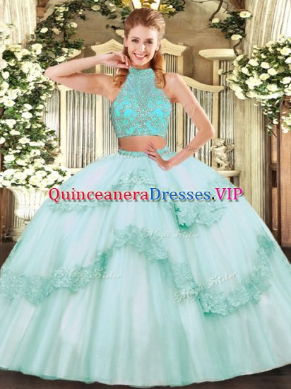 Delicate Apple Green Sleeveless Tulle Criss Cross Quinceanera Gown for Military Ball and Sweet 16 and Quinceanera - Click Image to Close