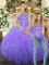 Elegant Sleeveless Tulle Floor Length Lace Up Quince Ball Gowns in Lavender with Beading and Ruffles