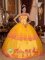 Enfield Connecticut/CT Classical Yellow Quinceanera Dress With Organza and romantic Lace Appliques Decorate