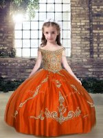 Floor Length Ball Gowns Sleeveless Orange Red Pageant Dress for Teens Lace Up