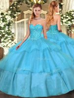 High End Sleeveless Beading and Ruffled Layers Lace Up Quinceanera Dresses