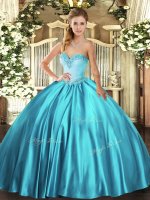 Dynamic Sweetheart Sleeveless Lace Up Sweet 16 Dress Teal Satin