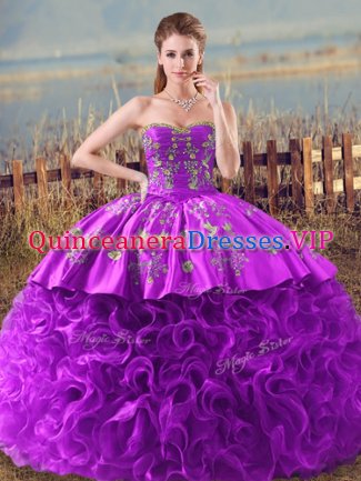 Sleeveless Brush Train Lace Up Embroidery and Ruffles Sweet 16 Quinceanera Dress