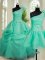 Hot Sale Three Piece Turquoise Quinceanera Gowns Military Ball and Sweet 16 and Quinceanera with Beading and Hand Made Flower One Shoulder Sleeveless Lace Up