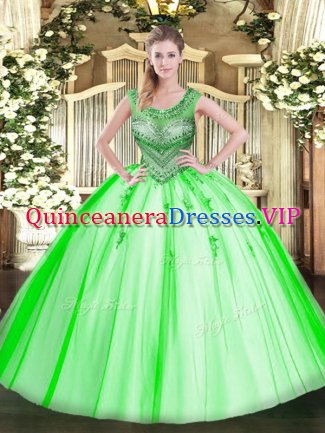 Affordable Tulle Lace Up Quinceanera Gown Sleeveless Floor Length Beading