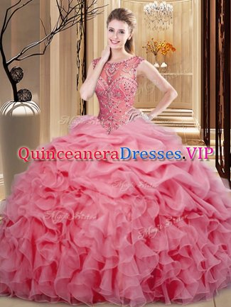 Unique Sleeveless Beading and Ruffles and Pick Ups Lace Up Vestidos de Quinceanera