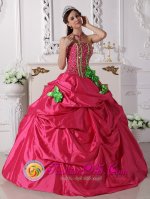 Hot Pink Hand Made Flowers Modest Quinceanera Dresses With Beading In Safford AZ　(SKU QDZY661y-7BIZ)