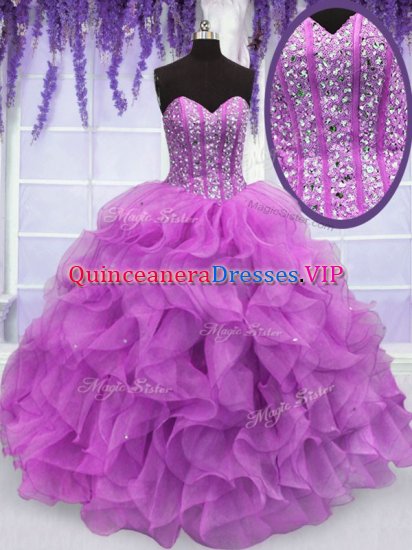 Sweetheart Sleeveless Vestidos de Quinceanera Floor Length Beading and Ruffles Lilac Organza - Click Image to Close